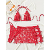 S - XL Three-pieces Bikini set With Skirt Flowers Sequins Bikini Female Swimsuit Women Swimwear Bather Bathing Suit Swim V7864