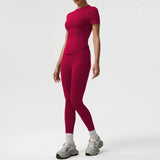 2 Pieces Sportswear Women Yoga Shorts Set Short Sleeve Sports T Shirts High Waist Hip Lifting Running Leggings Fitness Outfits