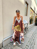 Casual Vacation Style Print Spaghetti Strap long Dresses Women Sexy V-neck Backless Loose Sleeveless Dress Female Summer New