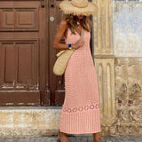 S - XL 2025 V Neck Hollow Out Crochet Knitted Tunic Beach Cover Up Long Cover-ups Beach Dress Beach Wear Beachwear Female Women
