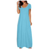 Casual Dresses For Teens Fashion Clothes Women Leisure Solid Color V Neck Short Sleeve Long Dress Casual Loose Sundress 2025