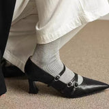 2026 Metal Buckle Hollow Sandals Office girl Pointed  Thin Heel Patent Leather Fashion Single Shoe 35-42 Big Size Women Shoes