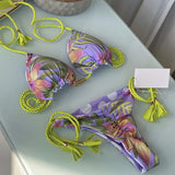 2026 Sexy Leopard Print Swimwear Women'S Split Bikini Set Woven Rope Strap Fringe Beach Women'S Two-Piece Swimsuit Bathing Suit