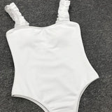 Ribbed Ruffled Frilled Trim Female Swimwear One Piece Swimsuit Women Monokini High Leg Cut Bathing Suit Swim Bodysuit Beach Wear