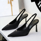 BIGTREE Shoes Sweet Metal Decoration Women Pumps Pointed High Heels silks satins heeled Sandals Women Summer Shoes Stiletto 8 cm