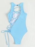 2026 Print Lace Up Back Swimsuit One Piece Solid Swimwear Women Bathing Swimming Suit Female Padded Summer Beachwear Bodysuit