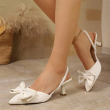 French Style Bowknot Mules Sandals Women Fashion Slip On High Heel Sandals Woman Plus Size 43 Pointed Toe Party Shoes Ladies