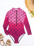 2026 New  Fish Scale Printed Surfing Suit for Women,Long Sleeve One-Piece Swimsuit,Zipper Competitive High Elasticity Bikini