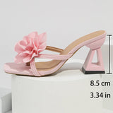 Pink Flower Thick Heeled Sandals Women Elegant Square Toe Party Wedding High Heel Shoes Woman Plus Size 43 Summer Sandalias