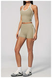 Naked Color Contrast Yoga Sets Women Hanging Neck Sports Vest Gym Clothes Breathable High Waist Shorts Fitness Suits Tracksuit