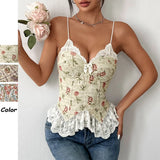 Prairie Chic Style Women's Tank Top French Style Crop Tops Lace Strapless Camisole Lace up Fishbone Corset Lady Summer Outfit