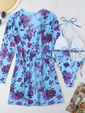 3 Pieces Printed Halter String Bikini 2026 Women & Kimono Swimwear Female Swimsuit Beachwear Bathers Bathing Swimming Swim Suit
