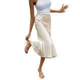 Women's Summer High Waist Skirt Solid Color Long Satin Skirt for Travel, Beach, Shopping