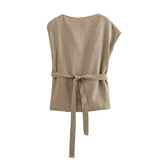 Foridol Irregular Sleeve Top+pants Set Women Summer Elegant Office Casual Matching Set Sash Buttons Decor Brown Suit Outfits