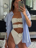 Sexy 3D Flowers Bandeau Monokini Hollow Out Female Swimwear One Piece Swimsuit Women High Cut Bathing Suit Swim Lady Beach wear
