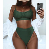 New Sexy Wrinkled Padded Female Swimsuit High Waist Bikini Women Swimwear Two-pieces Bikini Set Bather Bathing Suit Swim V3191