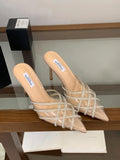 French Summer CRYSTAL PVC Transparent Pointed Toe Women Slippers Pumps Mules Shoes Elegant Thin High Heels Banquet Party Sandals