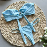 New Metal Star Bandeau High Cut Thong Bikini Women Swimwear Female Swimsuit Two-Pieces Bikini Set Bather Bathing Suit Swim V6422