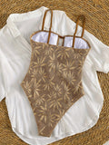2026 Strappy Printed One Piece Swimsuit Women Sexy Hollow Swimwear Female Solid Bathers Bathing Swimming Swim Suit Beachwear