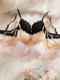 3PCS Daily Lace Trim Women's Underwear Set Rhinestone Push up Bra wite Underwire Soft & Stylish Female Slim Bra