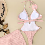 Sexy White Pink 3D Flower One Piece Swimsuit Skirts Sets Women Hollow Out Backless Thong Bikini Beach Bathing Suit Swimwear 2026