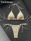 Halter Fishnet Bikini Women Swimwear Female Swimsuit Two-Pieces Bikini Set High Cut Leg Padded Bather Bathing Suit Swim V8339