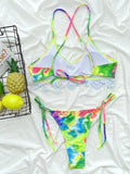 Sexy Bikini Women Swimwear Swimsuit Tie Dyed Colorful Print Cross Straps Bikinis Set Bathing Suit Beach Bikini Female Push Up