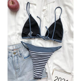 Sexy Splicing Striped Bikini Female Swimsuit Women Swimwear Two-Pieces Bikini Set High Cut Bather Bathing Suit Swim Lady V3199