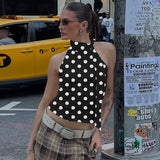 FDYOUI Elegant Bandage Off Shoulder Polka Dot Tank Tops for Women 2026 Summer Sleeveless Crop Top T-shirt Female Slim Corset