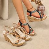 Woman Leather Summer Fashion Wedge Female Large Size Mid-heeled Platform Black New Comfortable Retro Sandals for Women