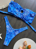 Sexy Colorful Floral Printed Bandeau Bikini Female Swimsuit Women Swimwear Two-pieces Bikini set Bather Bathing Suit Swim