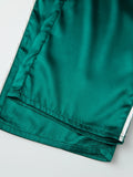 Women's Satin Two Pieces Pajama Sets Fashionable Contrast Color Trim Long Sleeve Button Down Tops with Pants Soft Sleepwear