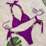 Halter Brazilian Rhintstones Diamond Bikini Women Swimsuit Female Swimwear Two Pieces Bikini Set Scrunch Butt Bathing Suit Swim