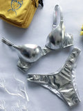 Shiny PU Faux Leather Bikini 2025 Push Up Swimsuit Women Swimwear Female Two-pieces Bikini set Bra Cup Bather Bathing Suit Swim
