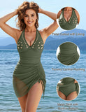 2026 Summer Sexy Hollow Out One-piece Suit Swimwear Back Cross Bandage Bikini with Cover Up Dress Beachwear Female Holiday Look