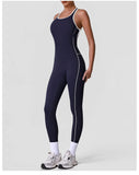 High Stretch Body Shaping Yoga Jumpsuit Women Black Patchwork Hollow Out Back Cross Fitness Sports One Piece Workout Bodysuits