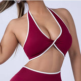 Shockproof Breathable Sports Bra Halter Neck Vest with Chest Pad for Gym Running Yoga Pilates Training Fitness Back Beauty