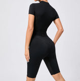 Women's One-Piece Suit Zipper Short Sleeve Gym Push Up Workout Clothes Fitness Short Bodysuit Sportswear Jumpsuits
