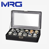 Jewelry Eyewear Organizer Travel-friendly Hard Leather 12-Slot Watch Storage Box with Velvet Watch Case Display Packaging