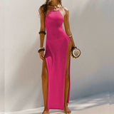 Sexy High Slit Crochet Knitted Tunic Beach Cover Up Long Dress Cover-ups Beach Dress Beach Wear Sarong Beachwear Female Women