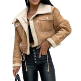 Women Winter Jacket Solid Color Street Coat Long Sleeve Zipper Closure Patchwork Warm Outwear with Pockets