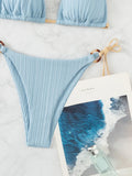 Sexy Rib Texture Triangle String Bikini Set Women Push Up Padded Thong Swimsuit Female Cut Out Bathing Suit Swimwear Biquini