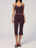 Summer New Yoga Clothing Women Solid V Neck Slim Sports Tank Top Athletic Wear High Waist Butt Lift Mid Pants Gym Fitness Suits