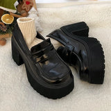 Punk Style Chunky Platform Pumps Women Black Pu Leather Super High Heel Loafers Woman Slip On Thick Heels Lolita Mary Jane Shoes