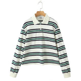 Foridol Burgundy Striped Casual Women T-shirt Summer Loose Polo Shirts Buttons New Female Tops Blouse White Tops Spring Shirt