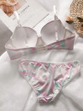 Toucheart Sexy Lingerie Suit for Women Bow Knot Patchwork Printing Underwear Sexy Bra Set Thin Cup Colorful Lingerie Suit New
