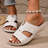 Summer Lightweight Wedges Slippers Women Metal Decor Plus Size 36-43 Beach Sandals Woman Comfortable Printed Platform Sandles