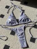 Halter Shiny PU Faux Leather Bikini Female Swimsuit Women Swimwear Two-piece Bikini Set Mini Micro Thong Bathing Suit Swim Lady