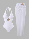 Vintage Black White Long Skirt Swimwear Sets Women Deep V Neck Starfish Hollow Out Bathing Suit Holiday One Piece Swimsuit 2026