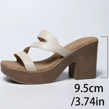 Summer Retro Pu Super Heel Slippers for Women 2025 Non-Slip Solid Wedges Women\'s Slippers Casual Open Toe Slides Female